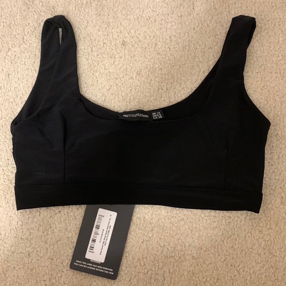 Black Second Skin Slinky Square Neck Crop Top - Pretty Little Thing size 10